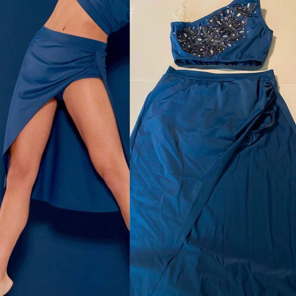 Kelle dance costume twilight blue 2 piece AWAKENING ASYMMETRICAL 4424 custom MA